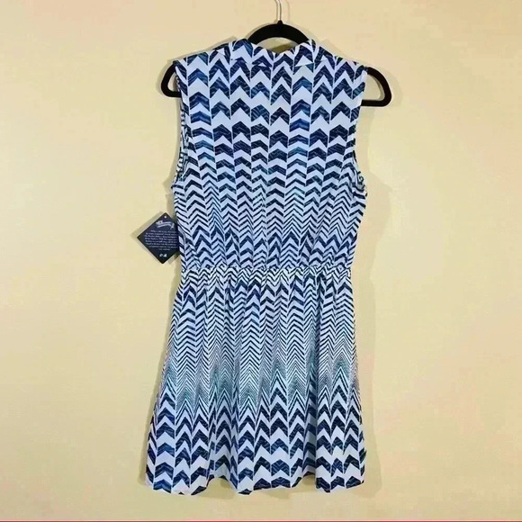NWT BeBop Zig Zag Cinch Waist Sleeveless Quarter Button Mini Shirt Dress Size L - Picture 8 of 14